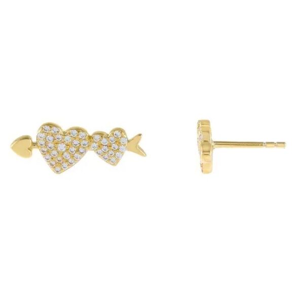 Adinas Jewels Gold over .925 Sterling Silver CZ Heart Arrow Stud Earrings NWT - Picture 1 of 3